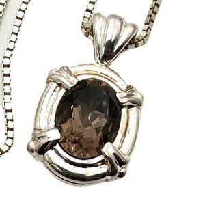Sterling Silver Smoky Topaz Pendant Necklace 18 Inch Chain 13 Grams